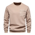 Felpa da uomo color kaki con girocollo e pratica tasca con cerniera sul petto e polsini a coste - XL / Kaki
