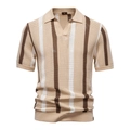 Polo de punto para hombre con rayas verticales en beige y marrón y textura transpirable - S / Caqui