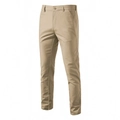 Men's khaki cotton linen casual pants with a slim straight fit for autumn daily wear - Earthy Yellow