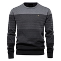 Slim fit retro crewneck striped knit sweater for men in grey and black patchwork style - M / Tops / Gray