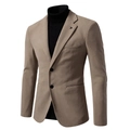 Slim fit khaki business casual blazer for men with notched lapel and textured fabric - 48 / Khaki
