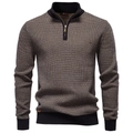 Maglione da uomo con mezza zip e trama a nido d'ape nei colori marrone e beige - Taglia S / Top / Nero