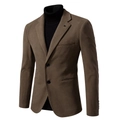 Slim fit brown men's casual blazer jacket featuring notch lapels and a classic two-button closure - 48 / Brown