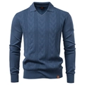 Maglione polo da uomo in maglia jacquard a maniche lunghe con scollo a V blu - Taglia S / Top / Blu scuro