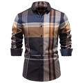 Chemise à manches longues pour hommes en coton à carreaux bleu marine avec col boutonné - S / Bleu Marine