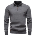 Maglione da uomo grigio con mezza zip, collo alto e polsini a coste in stile business - Taglia S / Top / Grigio scuro