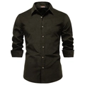 Men's olive green corduroy long sleeve casual shirt with button-down collar - S / Tops / Army Green