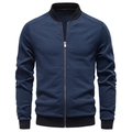Navy blue men's bomber jacket with ribbed collar and metallic zipper on white background - S / Navy Blue