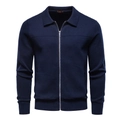 Klassische dunkelblaue Herren Strickjacke mit Reißverschluss, Polokragen und Bündchen - Marineblau