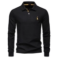 Classic black long sleeve polo shirt for men with golden giraffe logo embroidery - S / Tops / Black