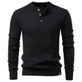T-shirt Henley homme noir à manches longues en maille côtelée et coupe ajustée - S / Noir