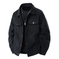 Giacca in velluto a coste nero da uomo con colletto a revers e tasche cargo stile casual - Nero