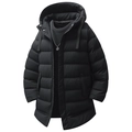 Piumino nero da uomo con cappuccio, imbottitura trapuntata e collo alto per l'inverno - M / Nero