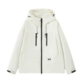 Chaqueta cortavientos blanca con capucha y cremalleras negras con detalle de anillo en D - S / Albaricoque Beige