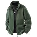 Giacca in pile verde scuro da uomo con collo alto e tasca sul petto con zip - Taglia M / Verde militare