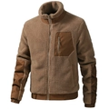 Braune Teddy-Fleecejacke für Herren mit Stehkragen und kontrastierender Brusttasche - S / Kaffeebraun
