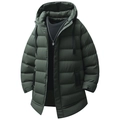 Cappotto lungo imbottito da uomo verde oliva con cappuccio e trapuntatura orizzontale - M / Verde Militare