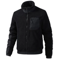 Schwarze Teddy-Fleecejacke mit Stehkragen, Reißverschlusstasche und Materialmix - S / Schwarz