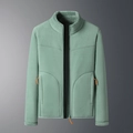 Unisex reversible mint green fleece jacket with warm standing collar and zip closure - M / Women Bean Green