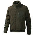 Dunkelgrüne Herren Teddy-Fleecejacke mit Stehkragen und Reißverschlusstasche Details - S / Armeegrün