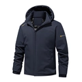Men's navy blue windproof jacket with detachable hood and warm fleece lining for outdoors - Dark Blue