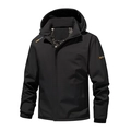 Fleece-lined windproof outdoor jacket with detachable hood and logo in black - Black