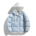 Men's light blue padded winter jacket with white faux-two-piece hood and stripe design - XS / Glacier Blue