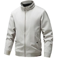 Men's slim fit stand collar windproof jacket in light grey with ribbed cuffs and hem - M / Light Gray
