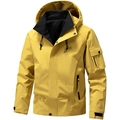 Chaqueta impermeable de hombre amarilla con capucha y bolsillos tácticos para exteriores - M / Amarillo jengibre