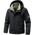 Veste utilitaire à capuche noire pour homme avec doublure olive et tissu coupe-vent - M / Noir