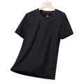 T-shirt nera classica a maniche corte girocollo con texture di alta qualità e vestibilità - Nero