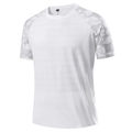Weißes Herren-Schnelltrocken-Sport-T-Shirt mit grauen Camouflage-Ärmeln und atmungsaktivem Mesh - Weiß