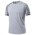 Herren Sport-T-Shirt in Hellgrau, schnelltrocknend, Raglan-Tarnärmel und Mesh-Struktur - Grau