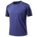 Herren Sport T-Shirt in Dunkellila mit Camo-Raglanärmeln und atmungsaktivem Mesh-Gewebe - Dunkelblau