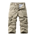 Men's khaki multi-pocket cargo shorts with elastic drawstring waist and durable twill fabric - Khaki