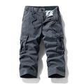 Men's dark grey cargo cropped pants with multi-pockets and adjustable drawstring waist - Gray