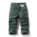 Men's army green cargo cropped pants with elastic waist and large side flap pockets - Army Green