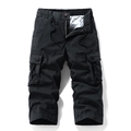Men's black multi-pocket cargo cropped pants with elastic drawstring waist and flat lay design - Black