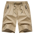 Pantaloncini casual da uomo in cotone kaki con coulisse elastica e tasche con cerniera - L / Cachi