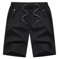 Pantaloncini casual da uomo in cotone con coulisse elastica e tasche laterali con zip - L / Nero