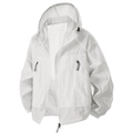 Detail of white ice silk UV jacket showing breathable nylon fabric and zippered pockets - S / White