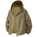 Men's UPF 100+ sun protection jacket in olive green featuring hood and zippered pockets - S / Camel