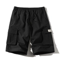 Black cargo shorts for men with elastic drawstring waist and side flap utility pockets - XS / Black