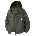 Detailed view of olive green UPF100+ sun protection jacket with hood and zipper pockets - S / Dark Green
