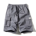 Men's loose fit grey cargo shorts with elastic drawstring waist and side flap pockets - XS / Gray