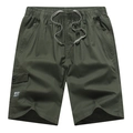 Army green men's cotton cargo shorts with elastic drawstring waist and side flap pockets - L / Army Green