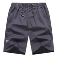 Men's cotton cargo shorts in charcoal grey with elastic drawstring waist and side pockets - L / Dark Gray