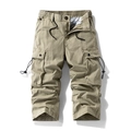 Men's khaki multi-pocket cargo pants with drawstring waist and durable cotton fabric - Khaki