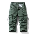 Men's loose fit cargo shorts in army green with multiple pockets and drawstring details - Army Green