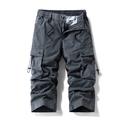Men's dark grey cargo cropped pants with multi-pocket design and drawstring waist details - Dark Gray
